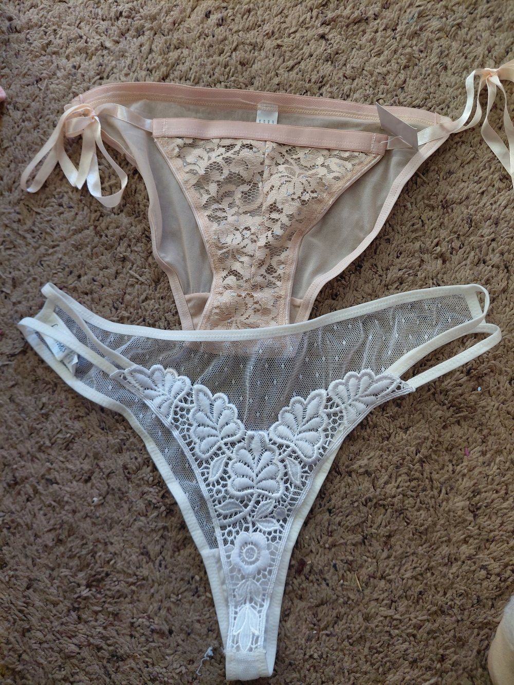Frederick's of Hollywood Blush & White Lace Tie-Side Panty Set